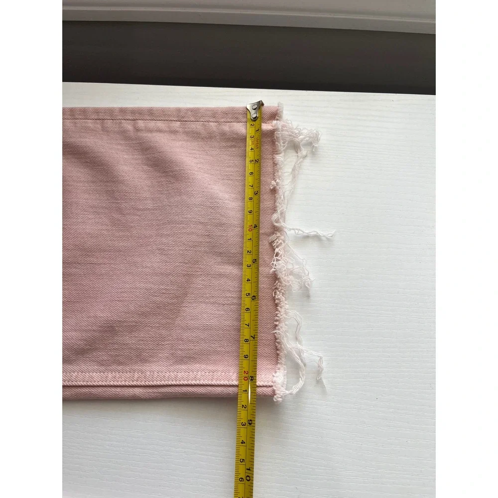 Paige Nellie High Rise Wide Leg Tie‎ Waist Jeans Pink Raw Hem Size 24